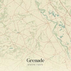 Retro map of Grenade, Occitanie, France. Vintage street map.