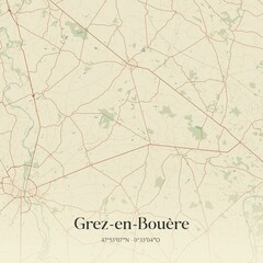 Retro map of Grez-en-Bou�re, Pays de la Loire, France. Vintage street map.