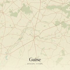 Retro map of Guise, Hauts-de-France, France. Vintage street map.