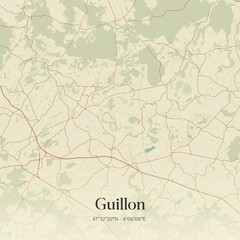 Retro map of Guillon, Bourgogne-Franche-Comt�, France. Vintage street map.