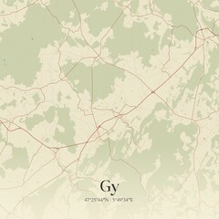 Fototapeta premium Retro map of Gy, Bourgogne-Franche-Comt�, France. Vintage street map.