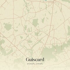 Retro map of Guiscard, Hauts-de-France, France. Vintage street map.