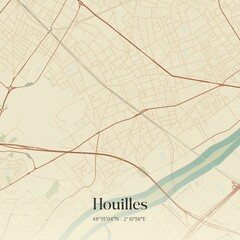 Obraz premium Retro map of Houilles, �le-de-France, France. Vintage street map.