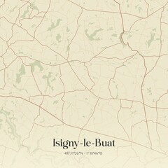 Retro map of Isigny-le-Buat, Normandie, France. Vintage street map.