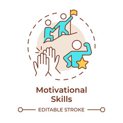 Motivational skills multi color concept icon. Encourage and energize team members. Line manager job. Round shape line illustration. Abstract idea. Graphic design. Easy to use in presentation