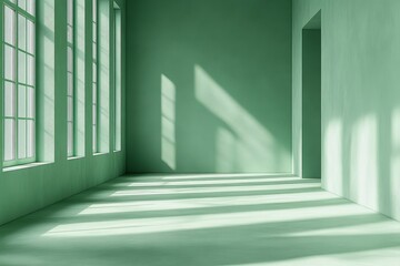 Fototapeta premium Interior room featuring a window with natural light and a plain wall in a minimalistic design