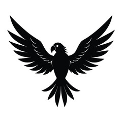 Parrot flying silhouette with wings spread wide