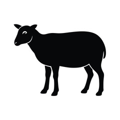 Sheep grazing silhouette isolated on white