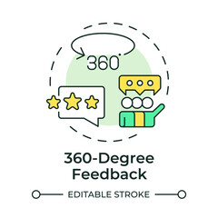 360 degree feedback multi color concept icon. Employee work evaluation. Performance management tool. Round shape line illustration. Abstract idea. Graphic design. Easy to use in presentation