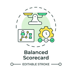 Balanced scorecard multi color concept icon. Analyzing organization productivity. Performance management tool. Round shape line illustration. Abstract idea. Graphic design. Easy to use in presentation