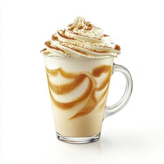 Creamy caramel latte, coffee drink, studio shot, white background, autumn beverage