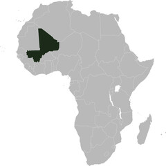 Detailed national location map of MALI within the great continent of Africa