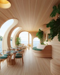 Obraz premium Cozy Interior of a Floating Home Embracing Sustainable Living and Eco-Friendly Design