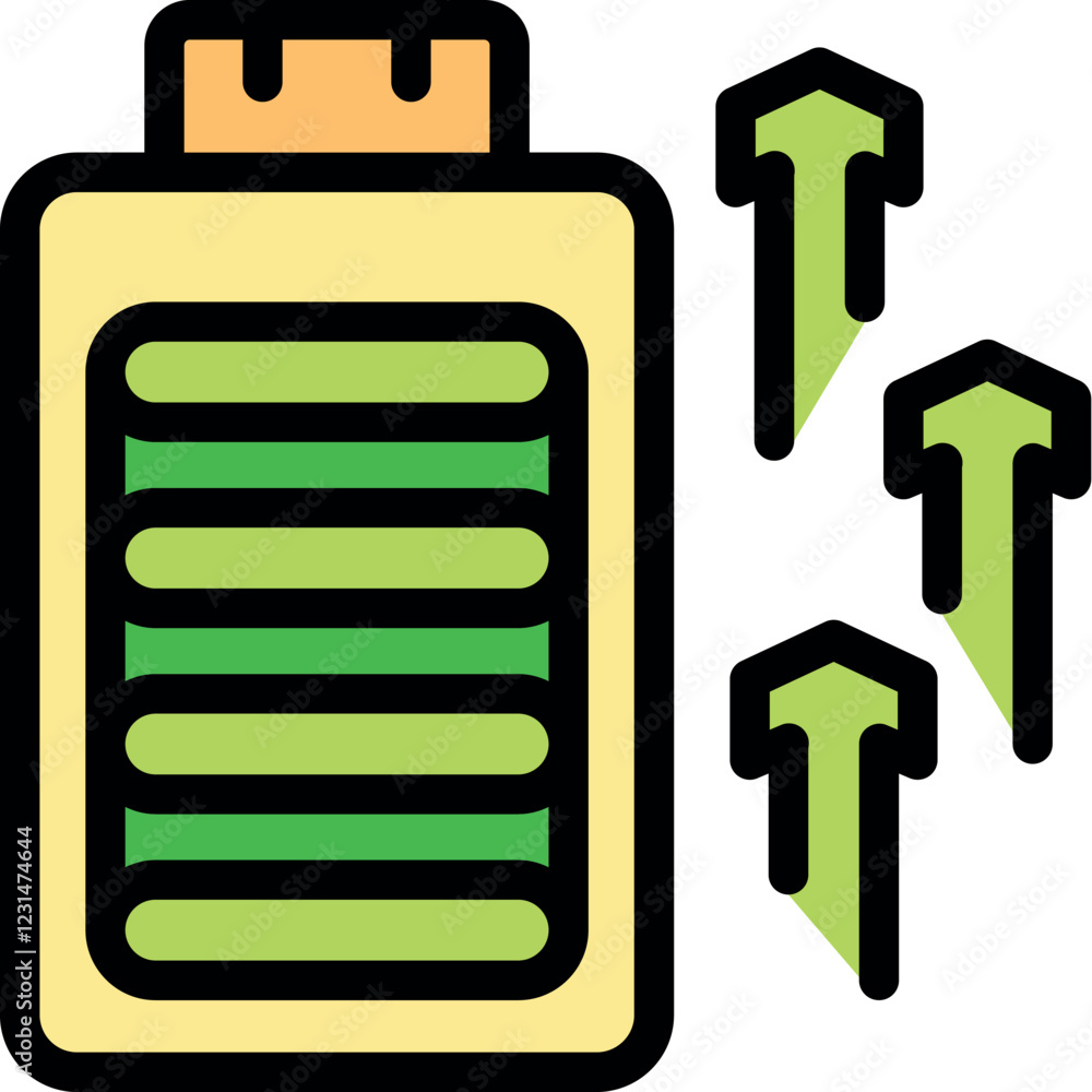 Aufkleber green full battery charging with increasing up arrows indicator showing progress status