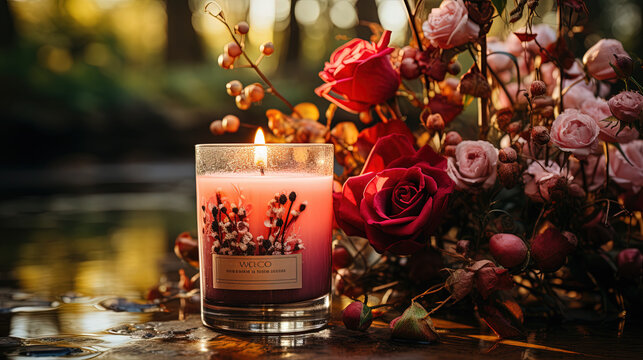 wild rose fragrance  Candle Decor with bokeh blur