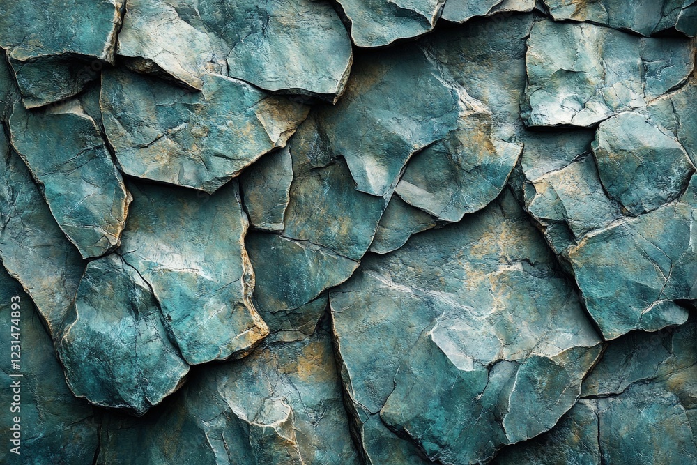 Poster close up view of a textured wall featuring blue and green paint patterns and color blending