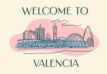 Welcome to Valencia , Spain.  vector illustration, linear style