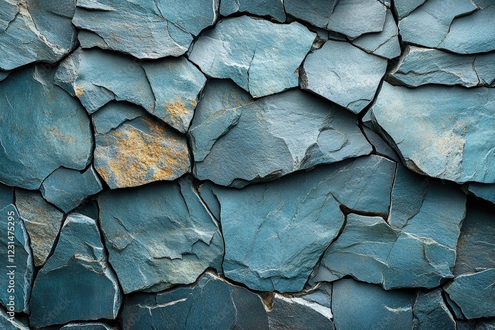 Poster close up image of textured blue rock wall with natural patterns and color variations