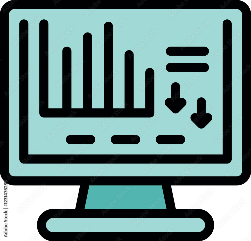 Poster declining bar graph displayed on a computer monitor, symbolizing negative financial trends or busine