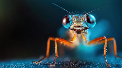 Fototapeta premium stunning close up of vibrant insect showcasing intricate details and vivid colors, highlighting its large eyes and delicate