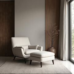 Minimalist interior design of modern living room with armchair.