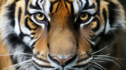 Majestic tiger close up with intense gaze and striking features