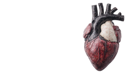 Human anatomical heart model representing detailed structure and function, educational display, isolated on white background