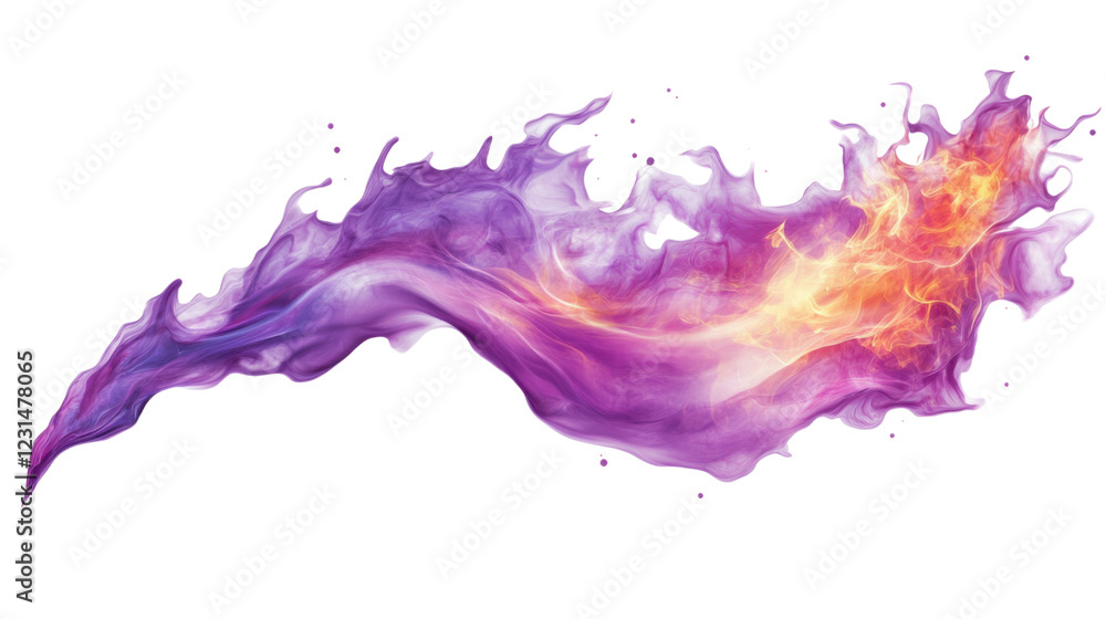 Poster purple and orange flames creating abstract shapes with transparent background