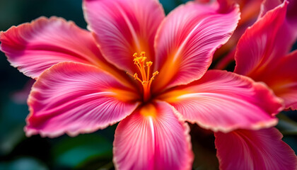 Botanical illustration of a stunning pink and orange flower with smooth, curved petals. The digital artwork captures the subtle color transitions and fine veins of each petal, creating a soft yet vibr