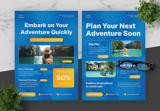 Blue And Yellow Travel Flyer