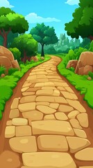 Winding Stone Path Through Lush Green Forest Landscape