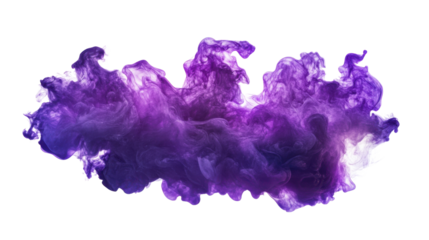 Purple smoke swirling on transparent background forming abstract shapes