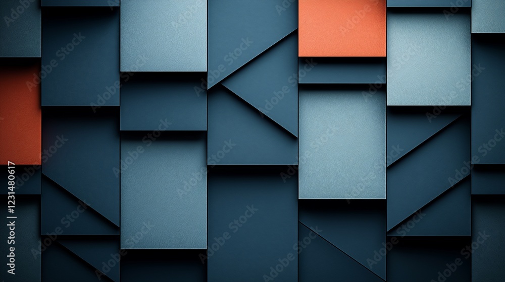 Aufkleber abstract geometric background with dark blue and orange squares and triangles.