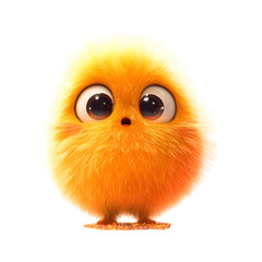 Fluffy 3D Cartoon Yellow Bird with Big Eyes and Curious Expression Isolated on Transparent Background