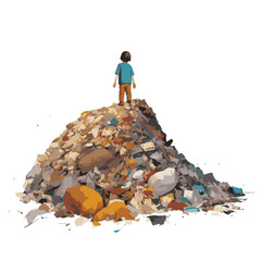 Obraz premium a child is among a dirty mountain of rubbish