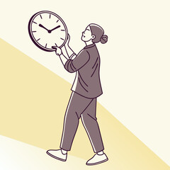 Obraz premium Person Holding A Clock with a smile against a light colored background