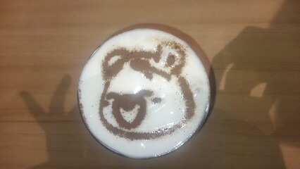 latte art with bear drawing
