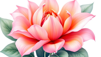 Obraz premium Botanical illustration of a stunning pink and orange flower with smooth, curved petals. The digital artwork captures the subtle color transitions and fine veins of each petal, creating a soft yet vibr