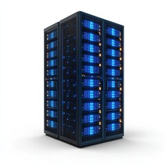 High-Tech Data Center with Bright LED Servers