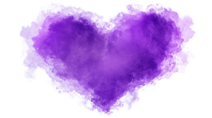Purple heart shaped smoke cloud floating on transparent background