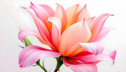Botanical illustration of a stunning pink and orange flower with smooth, curved petals. The digital artwork captures the subtle color transitions and fine veins of each petal, creating a soft yet vibr