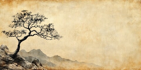Old Paper texture vintage Paper with Japanese Pattern tree, Generative AI
