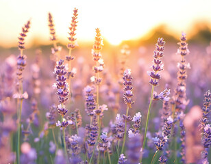 Obraz premium lavender field. golden sunset light.