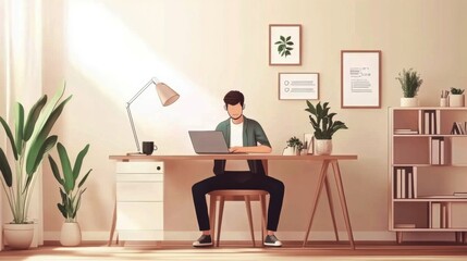 Image of a young man sitting outside working It's a new type of work. That is not limited to just the office. with a comfortable atmosphere