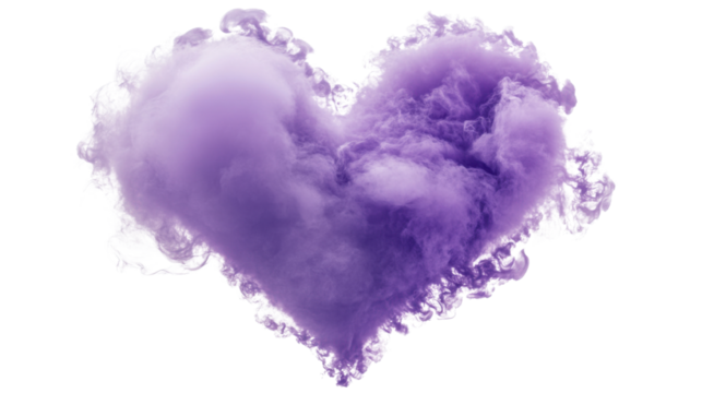 Purple heart shaped smoke cloud floating on transparent background