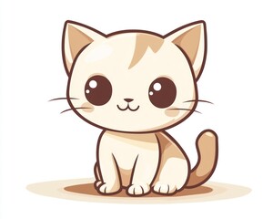 Cute cartoon kitten sitting, white background, children's book illustration (1)