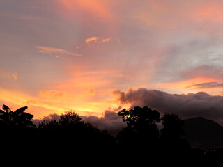 View of the sky taken in the afternoon when the sun is about to set, creating very beautiful colored light.