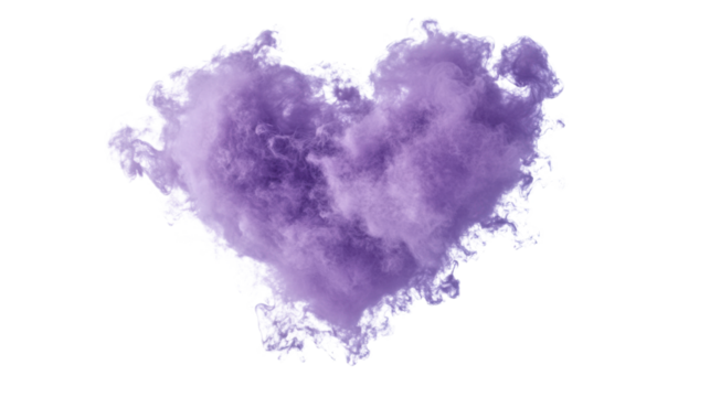 Purple heart shaped smoke cloud floating on transparent background