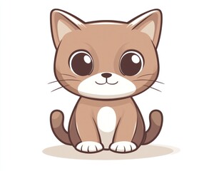 Obraz premium Cute cartoon kitten sitting, white background, children's book illustration (5)