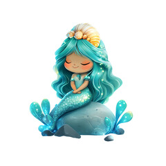 Serene Teal Mermaid Ocean Rock